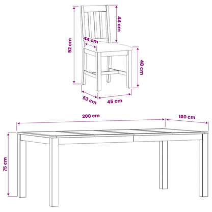 Dining Set 9 pcs Black Solid Oak Wood