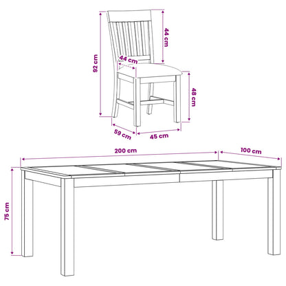 Dining Set 9 pcs Beige Solid Oak Wood