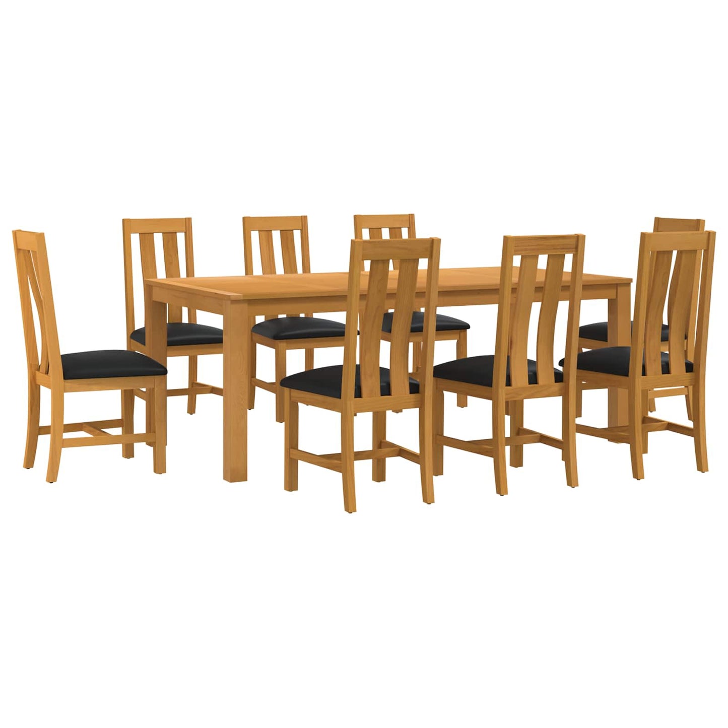 Dining Set 9 pcs Black Solid Oak Wood