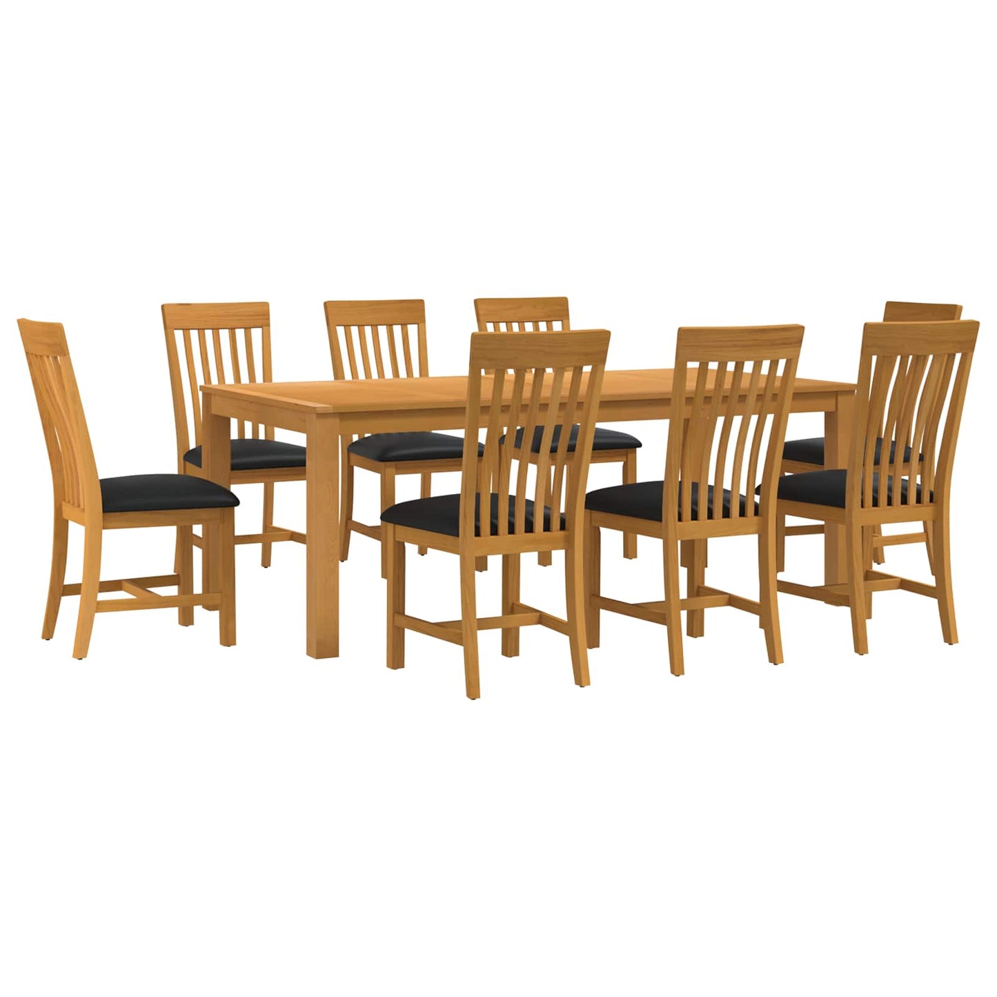 Dining Set 9 pcs Black Solid Oak Wood
