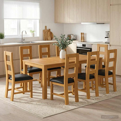 Dining Set 9 pcs Black Solid Oak Wood