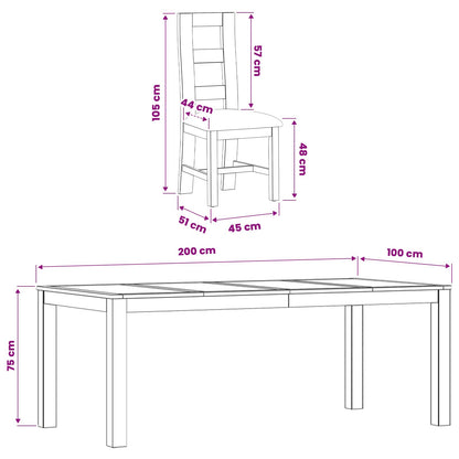 Dining Set 9 pcs Black Solid Oak Wood