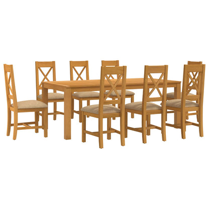 Dining Set 9 pcs Beige Solid Oak Wood