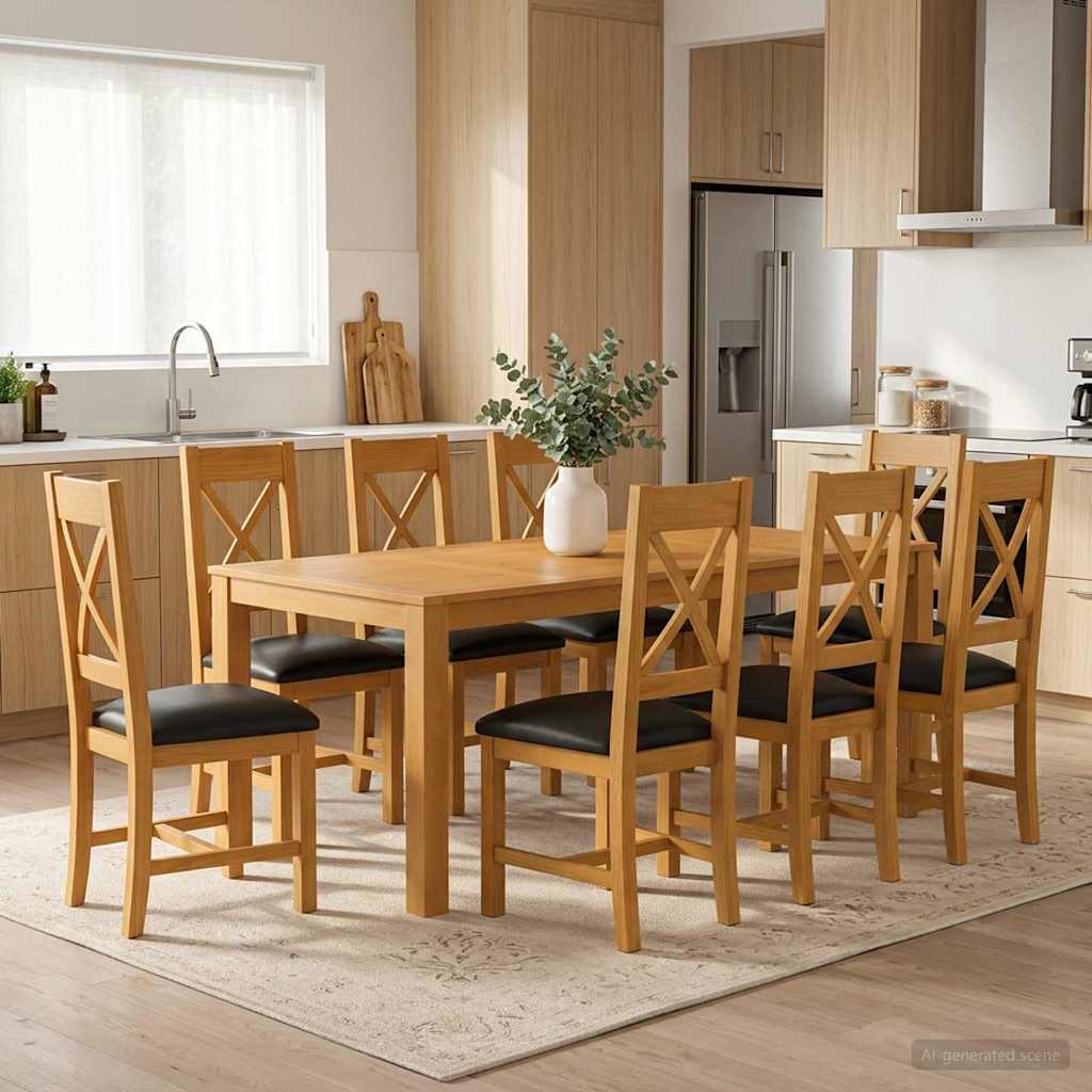 Dining Set 9 pcs Black Solid Oak Wood