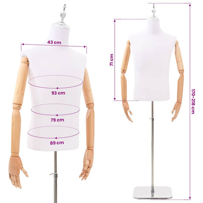 Adjustable 170-218 cm Mannequin with Base Male PP White