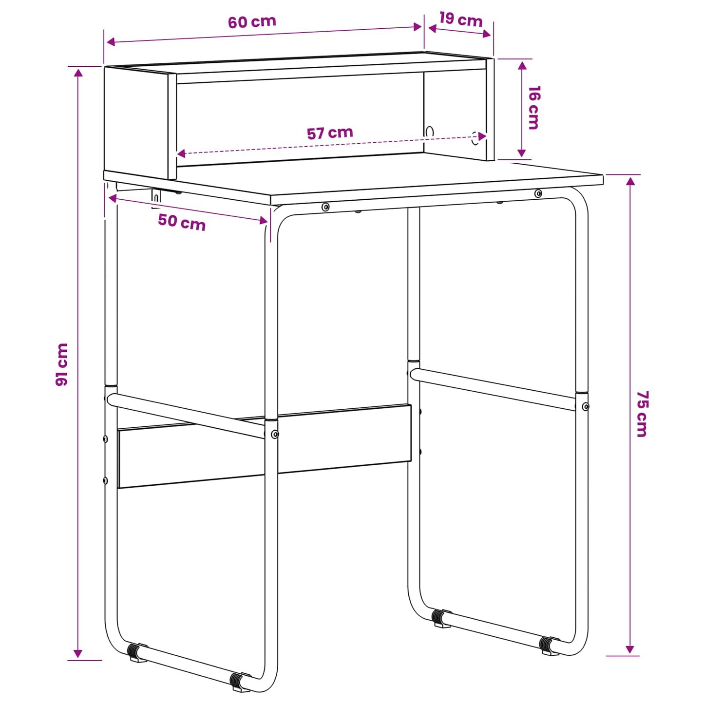 Desk with Storage Smoked Oak 60 x 50 x 91 cm