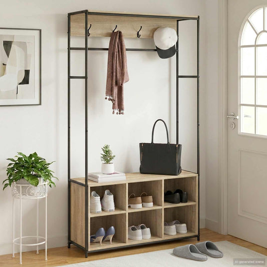 Coat Stand with Shoes Bench Sonoma Oak 100 x 32 x 180.5 cm