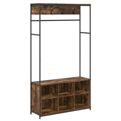 Coat Stand with Shoes Bench Smoked Oak 100 x 32 x 180.5 cm