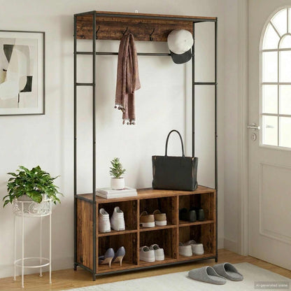 Coat Stand with Shoes Bench Old Wood 100 x 32 x 180.5 cm