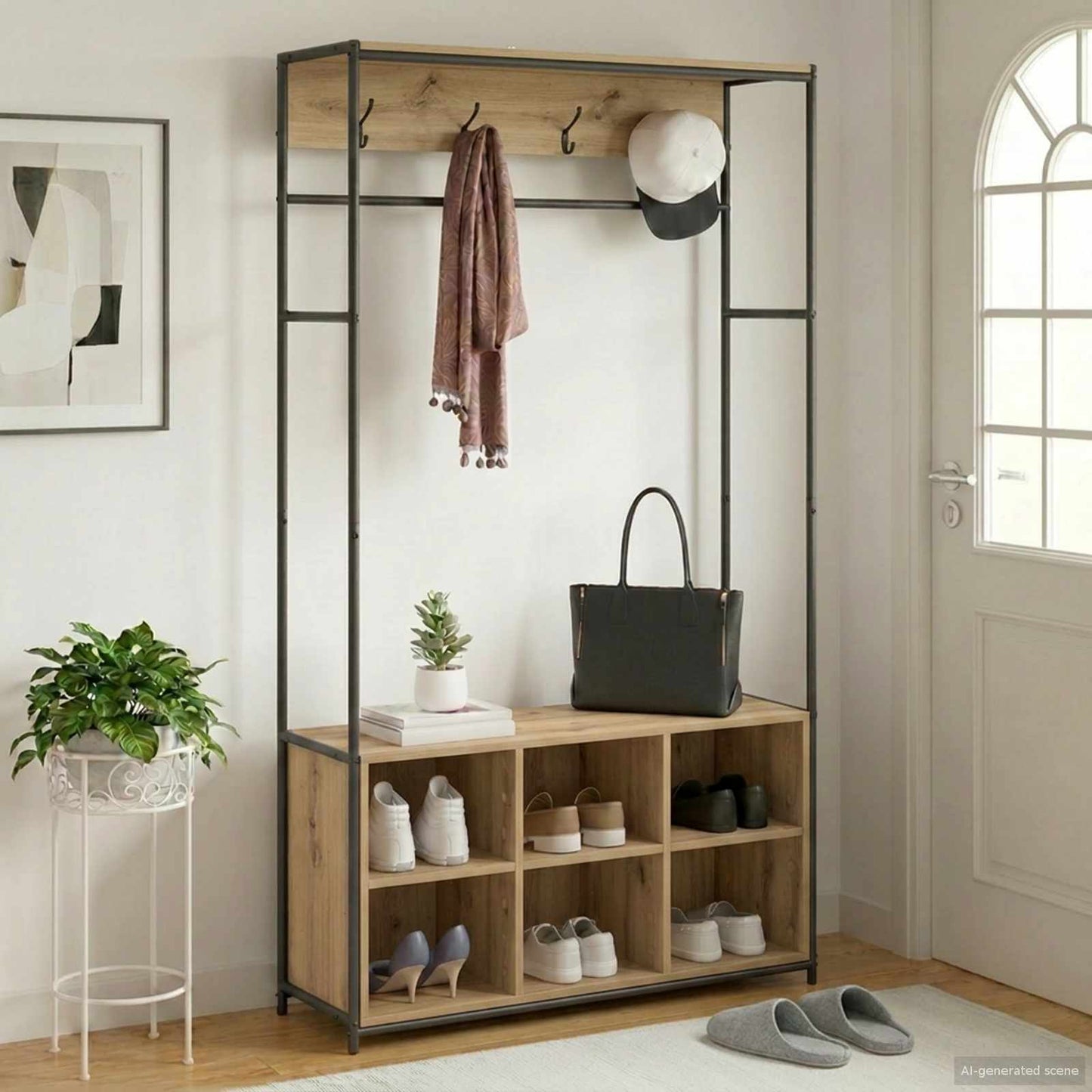 Coat Stand with Shoes Bench Artisan Oak 100 x 32 x 180.5 cm