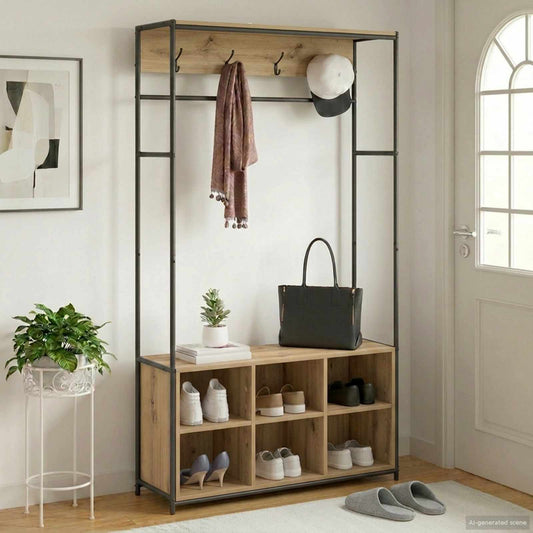 Coat Stand with Shoes Bench Artisan Oak 100 x 32 x 180.5 cm