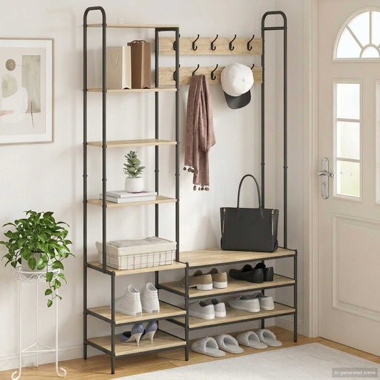Coat Stand with Shoes Bench Sonoma Oak 120.5 x 34 x 190 cm