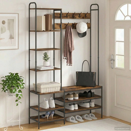 Coat Stand with Shoes Bench Smoked Oak 120.5 x 34 x 190 cm