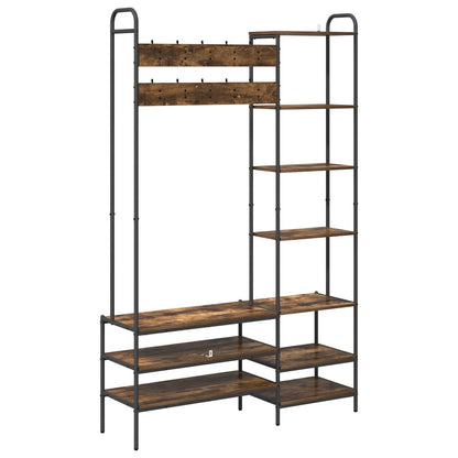 Coat Stand with Shoes Bench Smoked Oak 120.5 x 34 x 190 cm