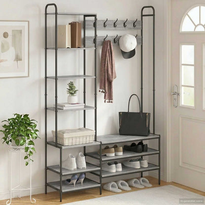 Coat Stand with Shoes Bench Grey Sonoma 120.5 x 34 x 190 cm