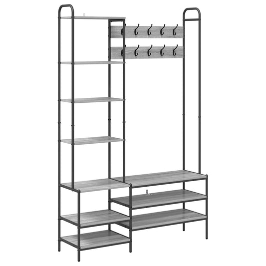Coat Stand with Shoes Bench Grey Sonoma 120.5 x 34 x 190 cm