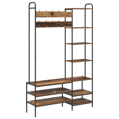 Coat Stand with Shoes Bench Old Wood 120.5 x 34 x 190 cm