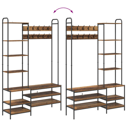 Coat Stand with Shoes Bench Old Wood 120.5 x 34 x 190 cm