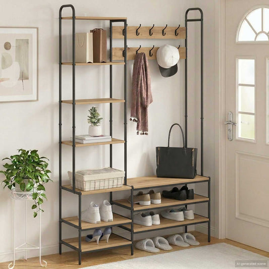 Coat Stand with Shoes Bench Artisan Oak 120.5 x 34 x 190 cm
