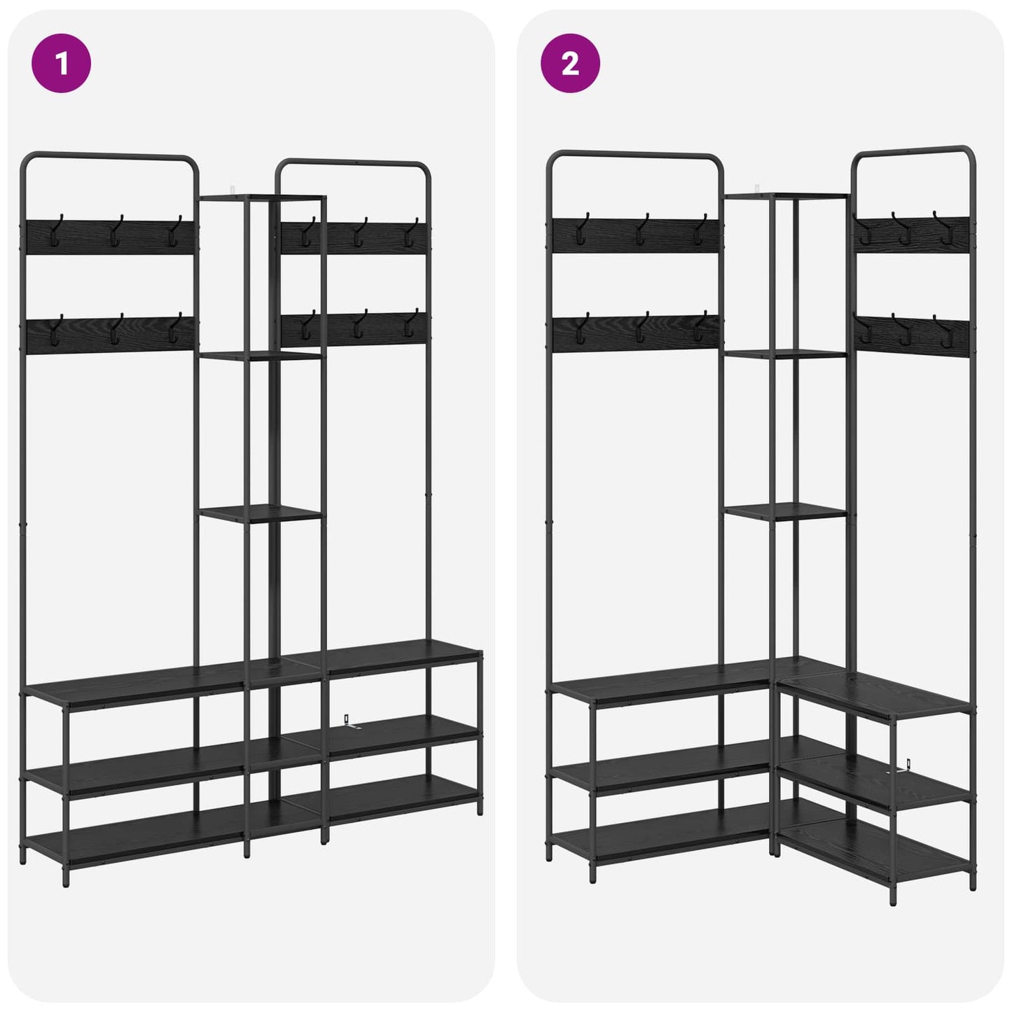 Coat Stand with Shoes Bench Black Oak 143 x 30 x 199.5 cm
