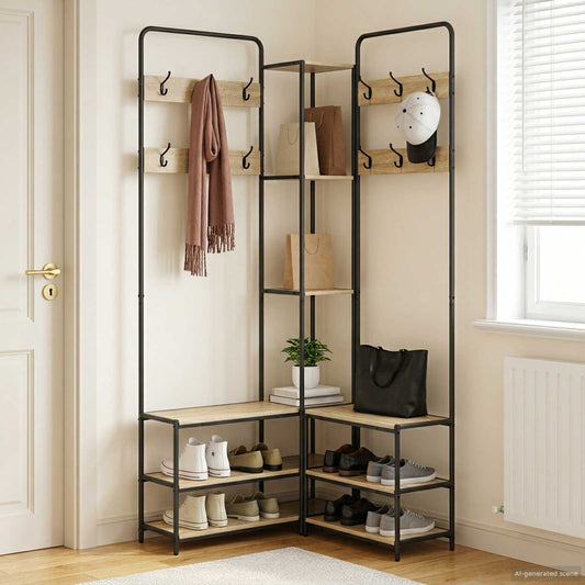 Coat Stand with Shoes Bench Sonoma Oak 143 x 30 x 199.5 cm