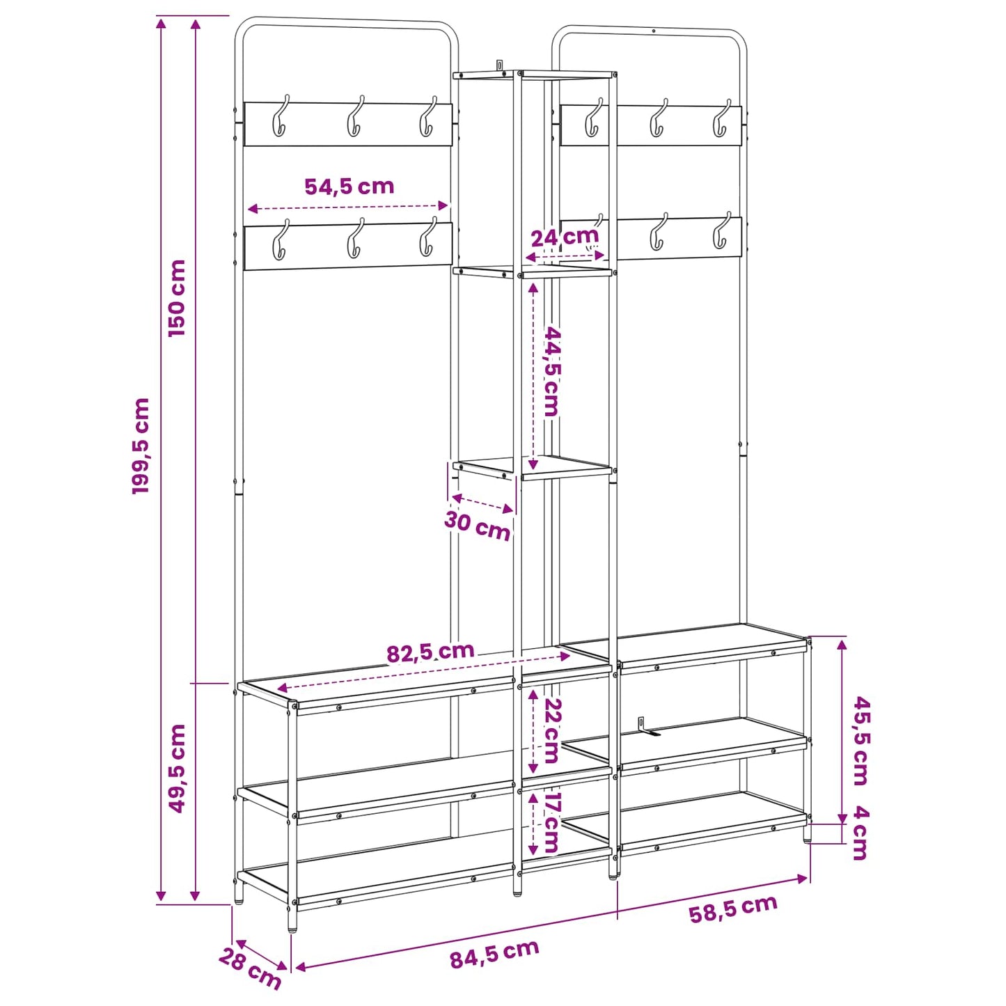 Coat Stand with Shoes Bench Sonoma Oak 143 x 30 x 199.5 cm