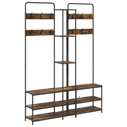 Coat Stand with Shoes Bench Smoked Oak 143 x 30 x 199.5 cm