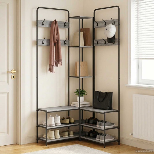 Coat Stand with Shoes Bench Grey Sonoma 143 x 30 x 199.5 cm