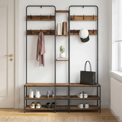 Coat Stand with Shoes Bench Old Wood 143 x 30 x 199.5 cm