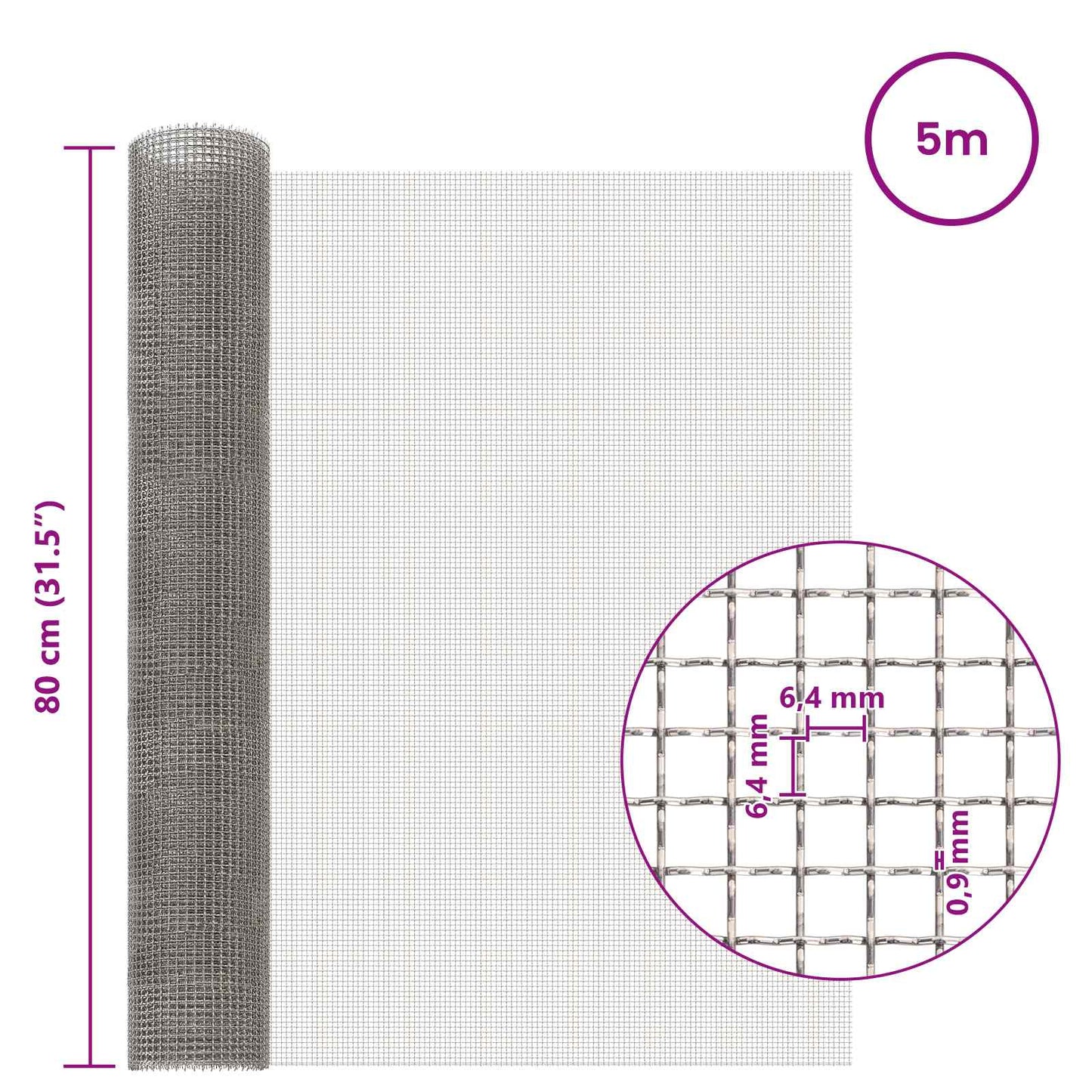 Mesh Screen 80 x 500 cm 3 Mesh Stainless Steel 201 Silver