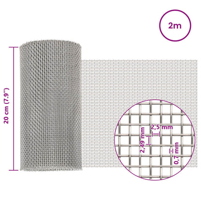 Mesh Screen 20 x 200 cm 8 Mesh Stainless Steel 201 Silver