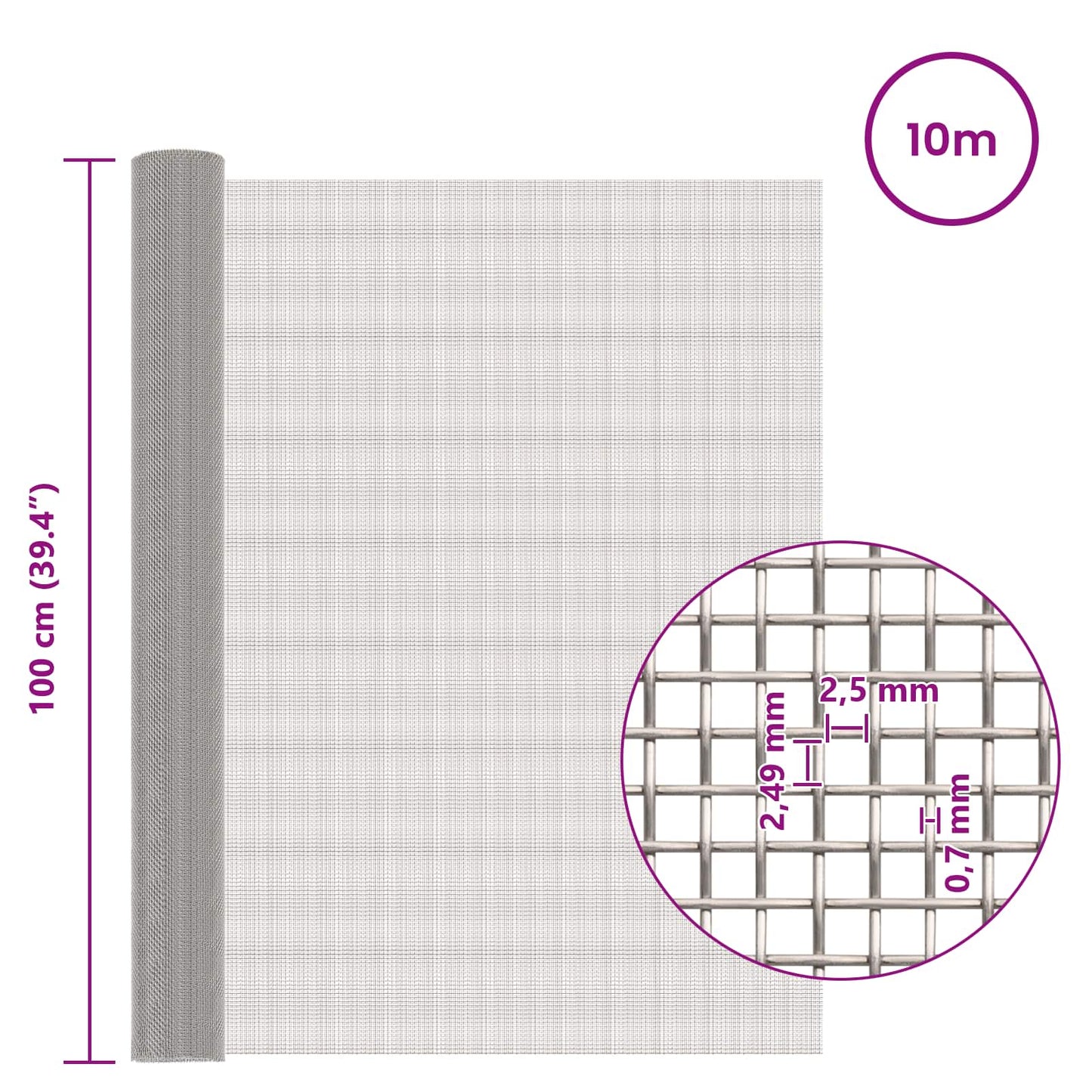 Mesh Screen 100 x 1000 cm 8 Mesh Stainless Steel 201 Silver