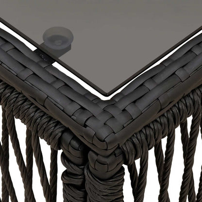 Garden Table Black 55 x 55 x 37 cm PE Rattan and Glass