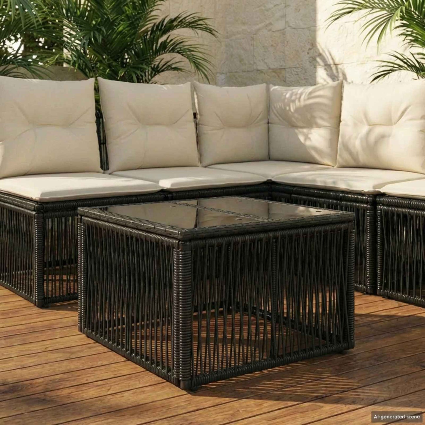 Garden Table Black 55 x 55 x 37 cm PE Rattan and Glass