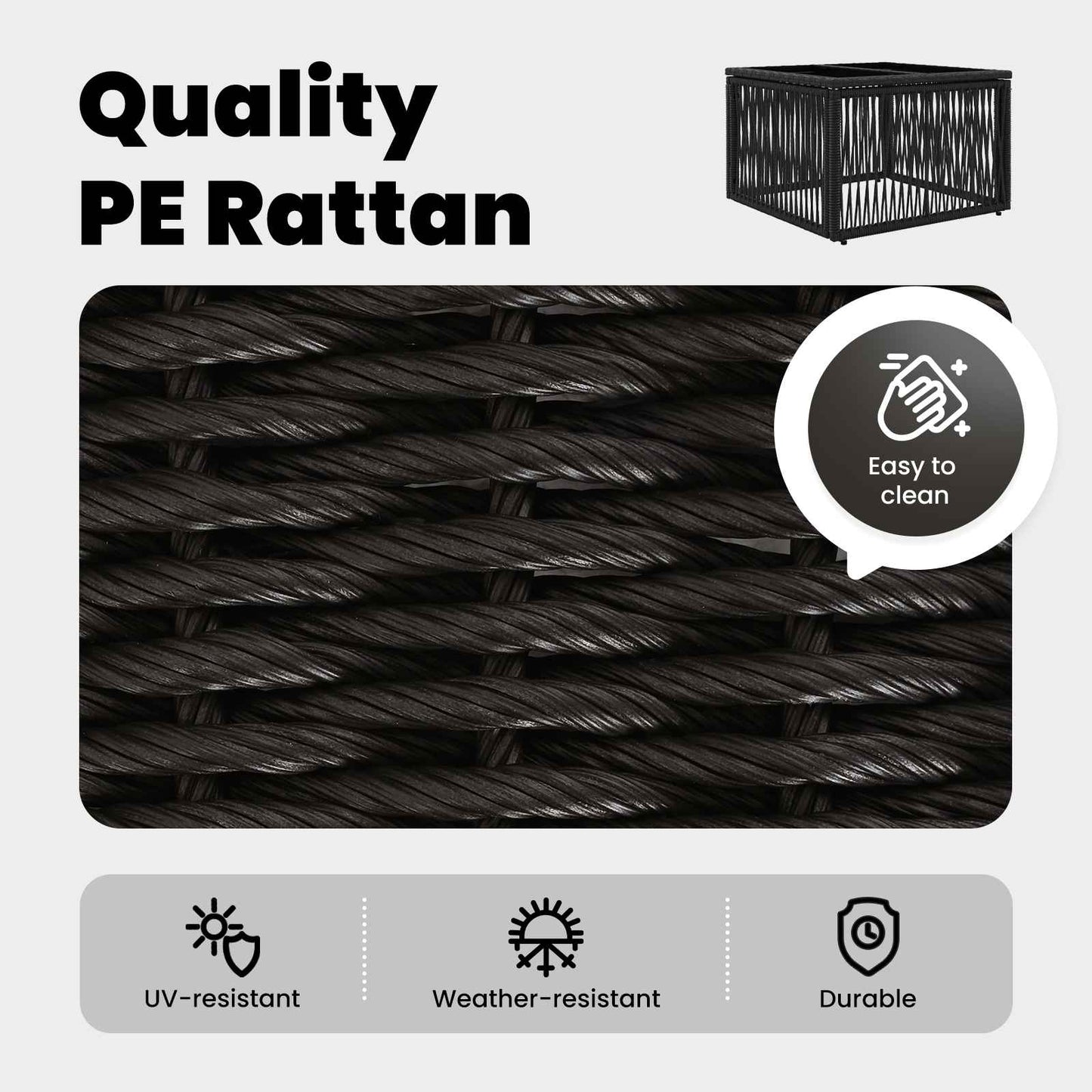 Garden Table Black 55 x 55 x 37 cm PE Rattan and Glass