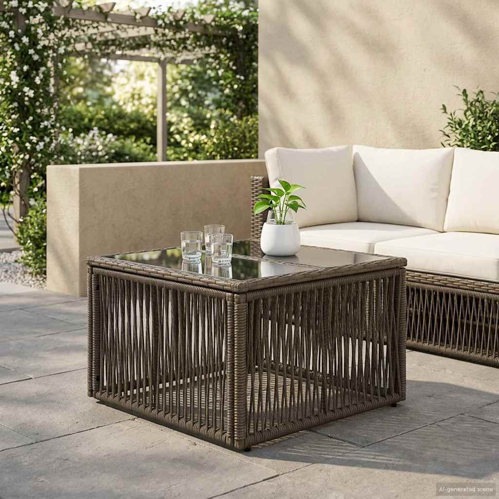 Garden Table Grey and Black 55 x 55 x 37 cm PE Rattan and Glass