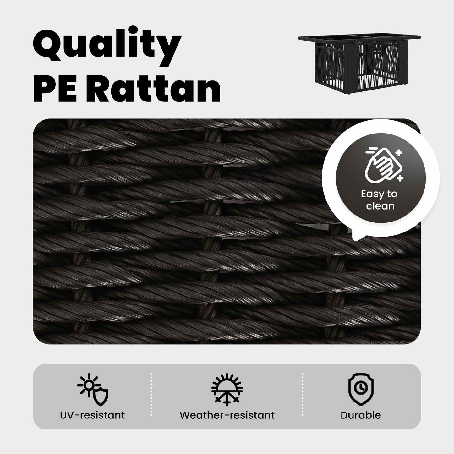 Garden Table Black 100 x 55 x 37 cm PE Rattan and Glass