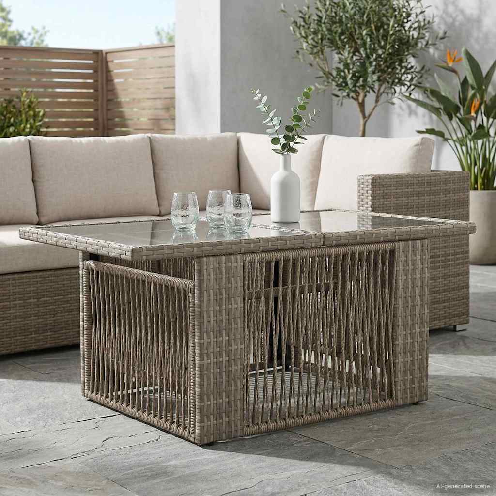 Garden Table Grey 100 x 55 x 37 cm PE Rattan and Glass