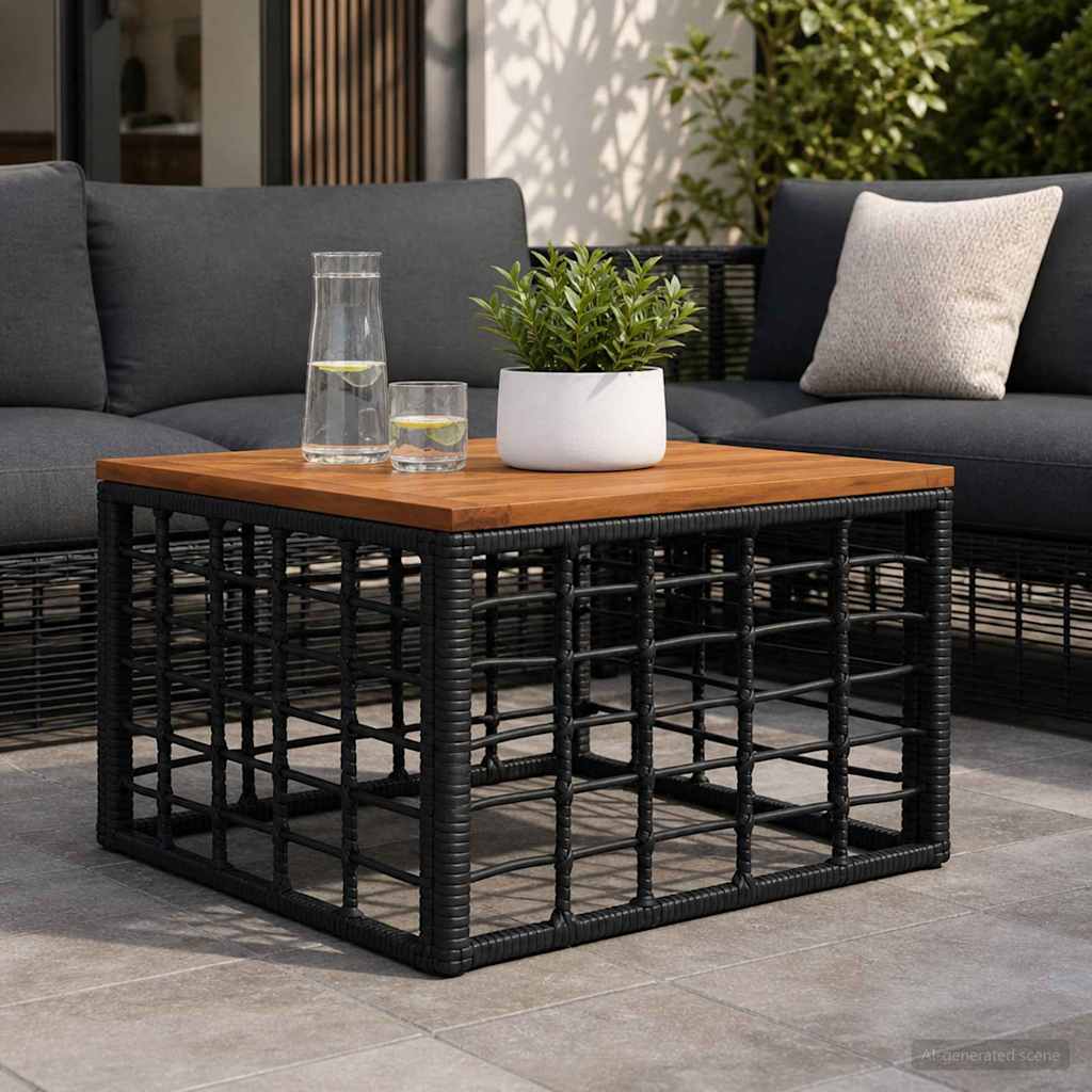 Garden Table Black and Natural 55 x 55 x 37 cm