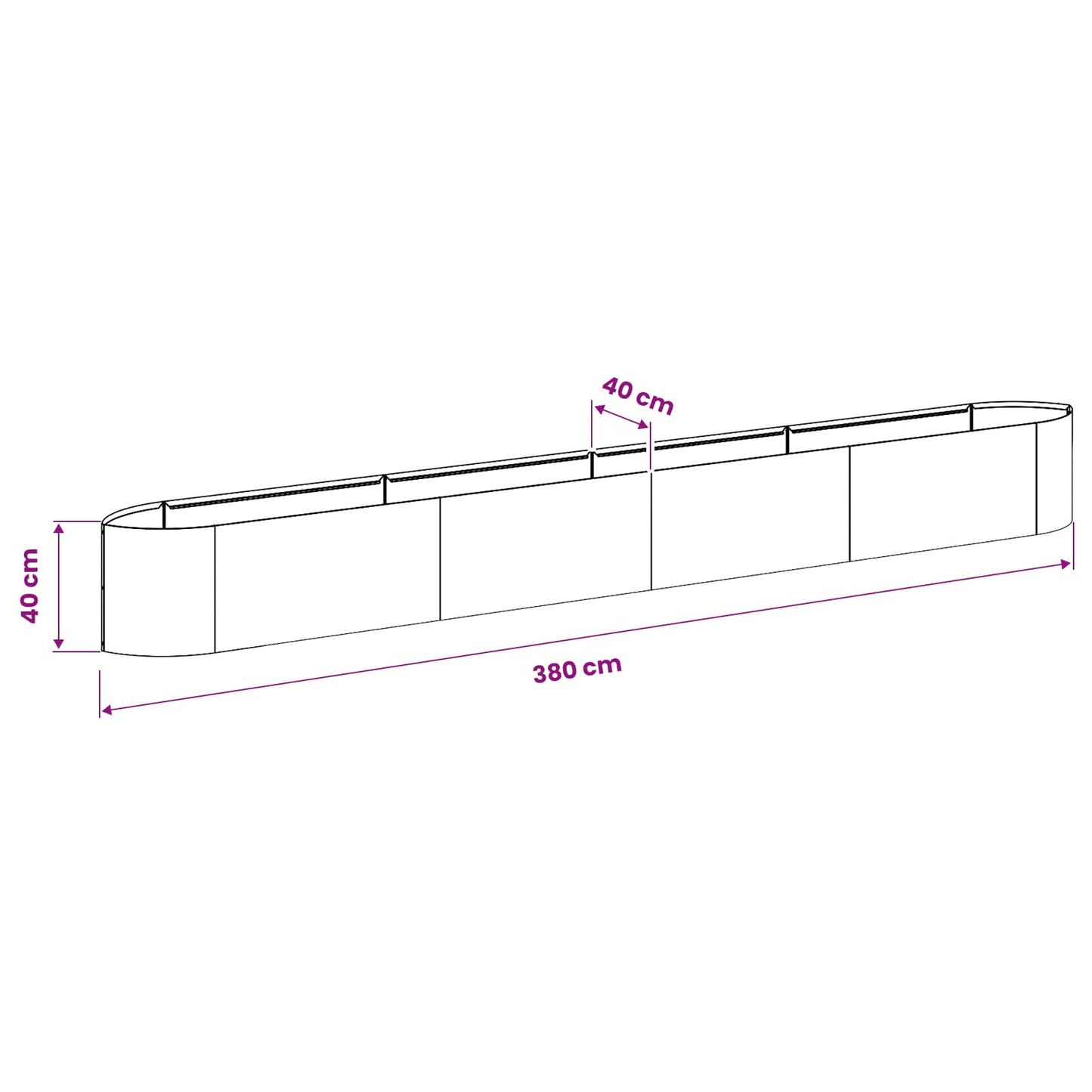 Raised Garden Bed Black 380 x 40x 40 cm Steel