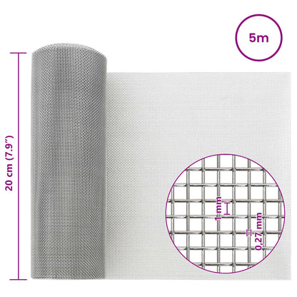 Mesh Screen 20 x 500 cm 20 Mesh Stainless Steel 201 Silver