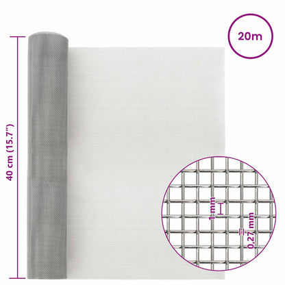 Mesh Screen 40 x 2000 cm 20 Mesh Stainless Steel 201 Silver