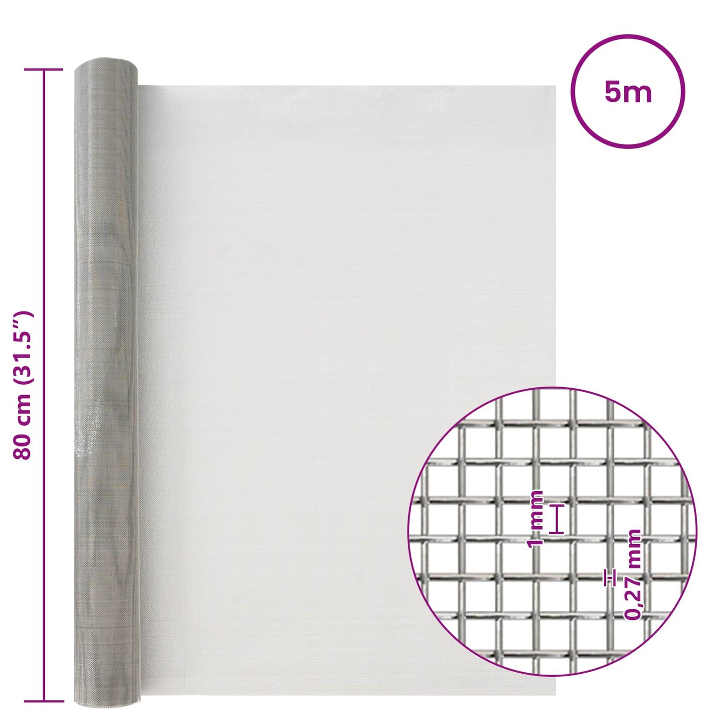 Mesh Screen 80 x 500 cm 20 Mesh Stainless Steel 201 Silver