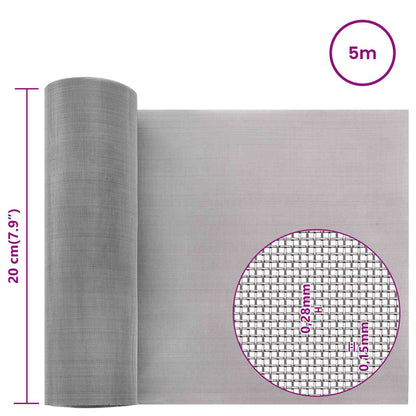 Mesh Screen 20 x 500 cm 60 Mesh Stainless Steel 201 Silver