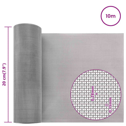 Mesh Screen 20 x 1000 cm 60 Mesh Stainless Steel 201 Silver
