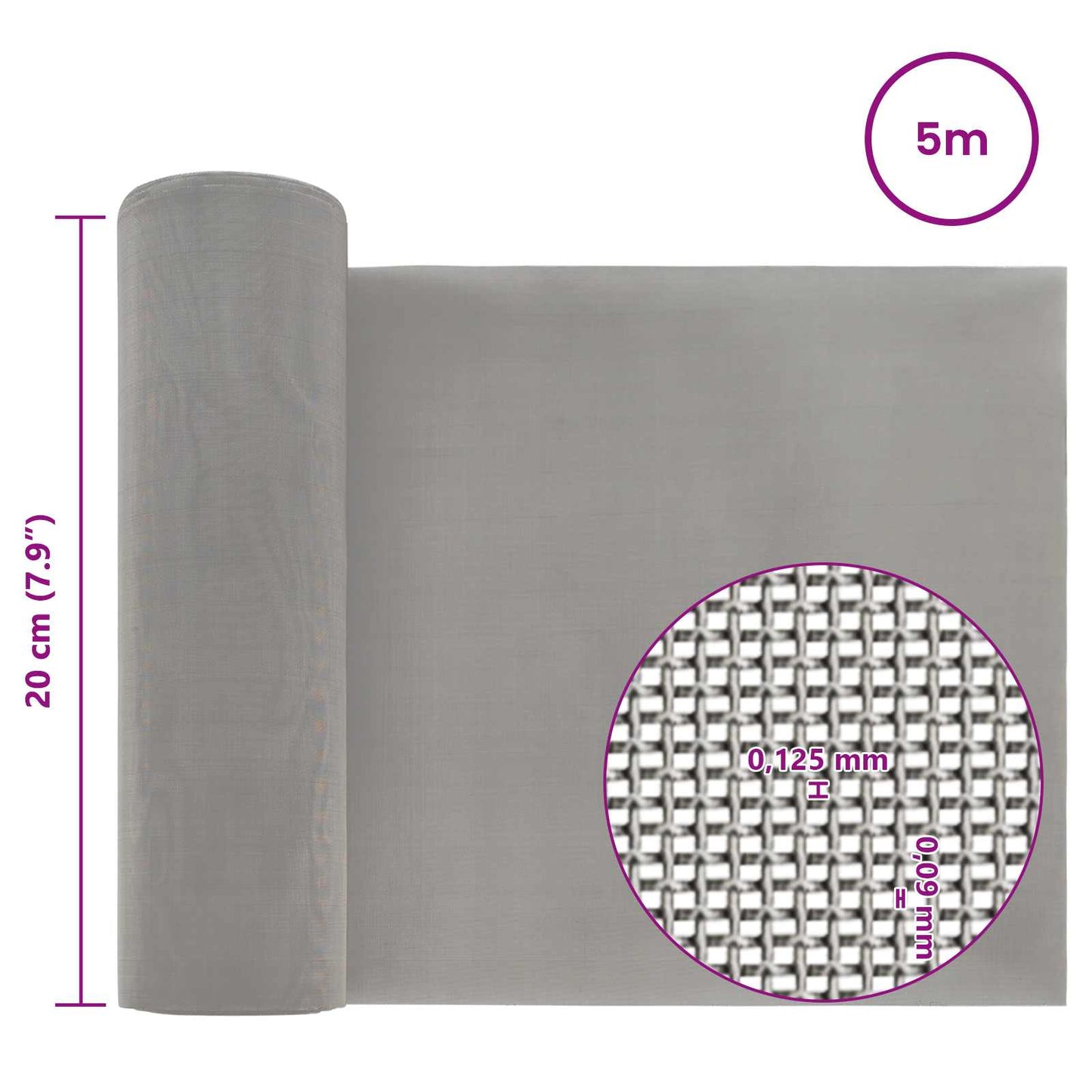 Mesh Screen 20 x 500 cm 120 Mesh Stainless Steel 201 Silver