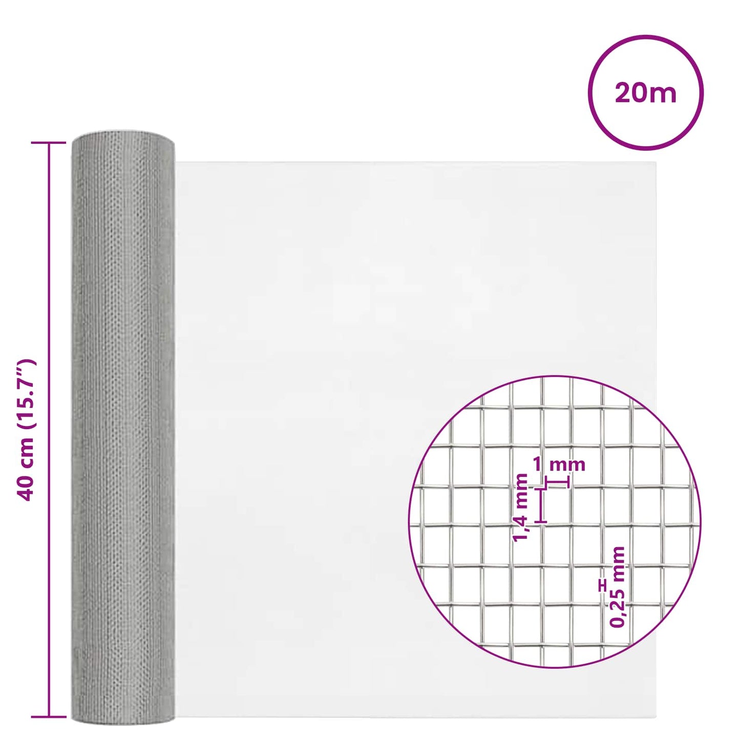 Mesh Screen 40 x 2000 cm 18 Mesh Stainless Steel 201 Silver