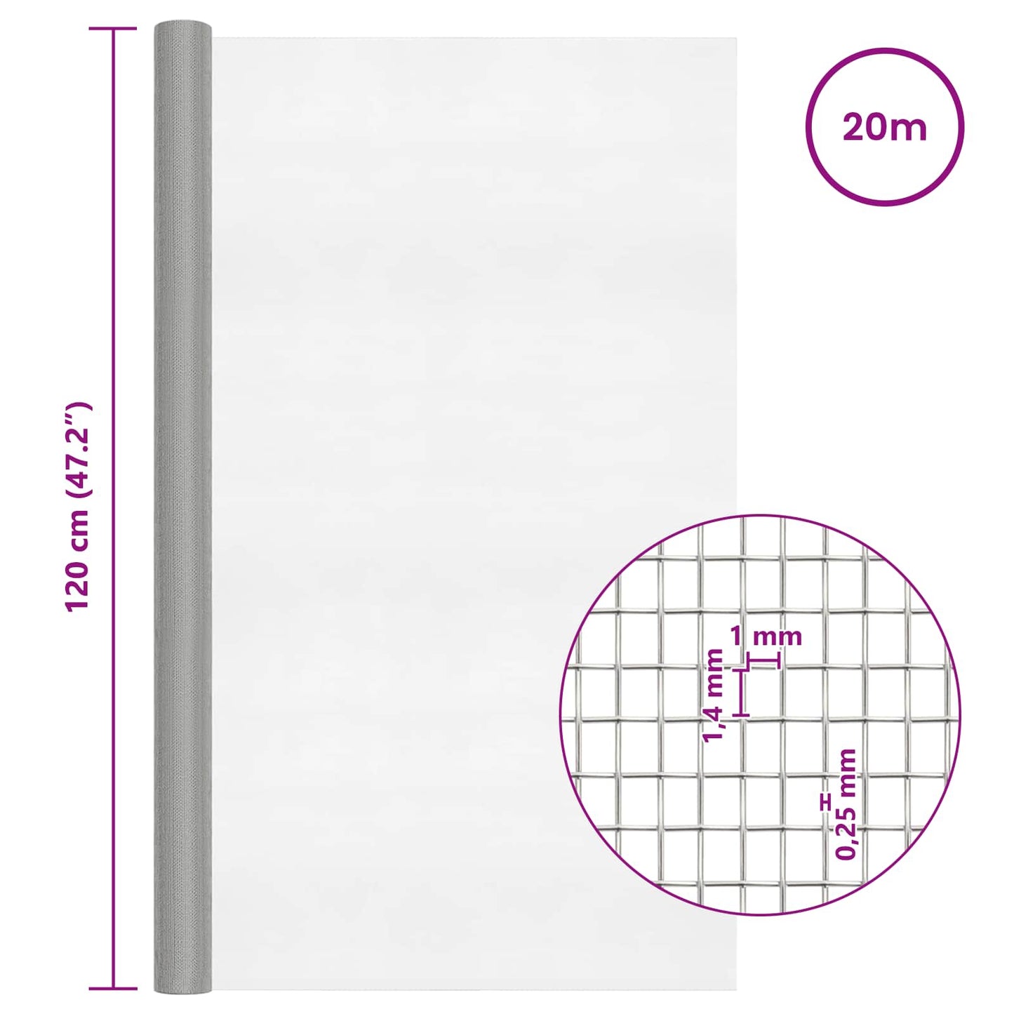 Mesh Screen 120 x 2000 cm 18 Mesh Stainless Steel 201 Silver