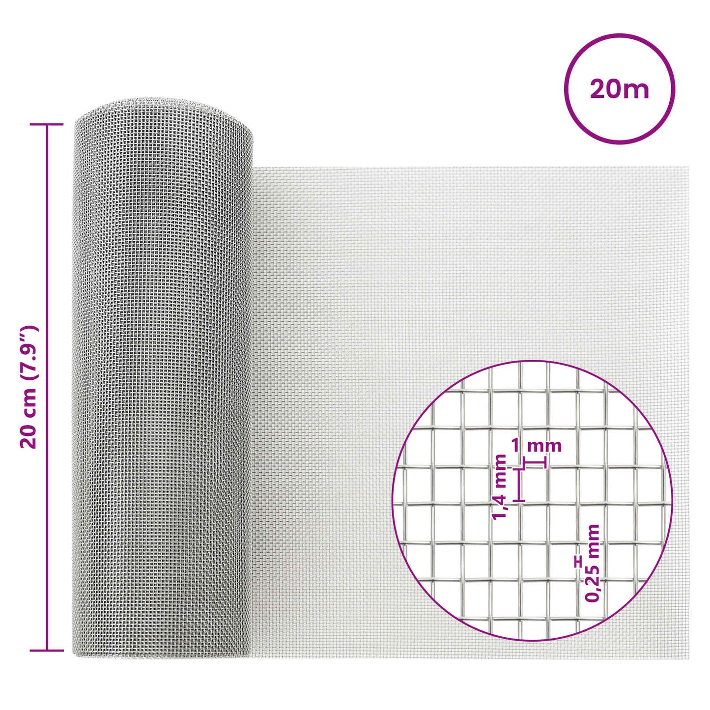 Mesh Screen 20 x 2000 cm 18 Mesh Stainless Steel 201 Silver