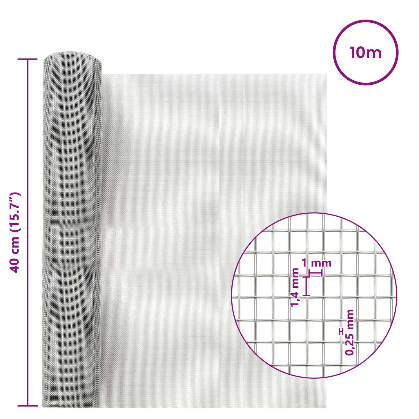 Mesh Screen 40 x 1000 cm 18 Mesh Stainless Steel 201 Silver